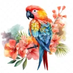 20 High-Quality Floral Parrot Clipart - Floral parrot digital watercolor JPG instant download for commercial use - Digital download