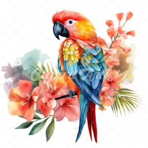 20 High-Quality Floral Parrot Clipart - Floral parrot digital watercolor JPG instant download for commercial use - Digital download