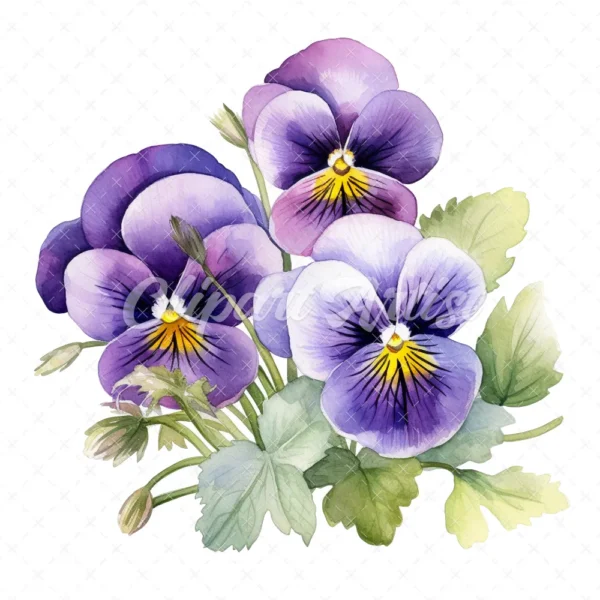 19 High-Quality Pansy Clipart - Pansy flowers digital watercolor JPG instant download for commercial use - Digital download