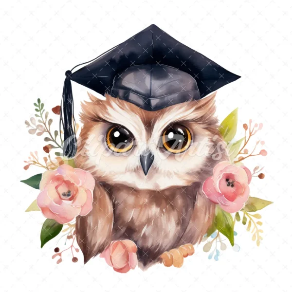 19 High-Quality Graduation Owl Clipart - Graduation owl digital watercolor JPG instant download for commercial use - Digital download