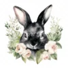 20 High-Quality Black Bunny With White Roses Clipart - Bunny digital watercolor JPG instant download for commercial use - Digital download