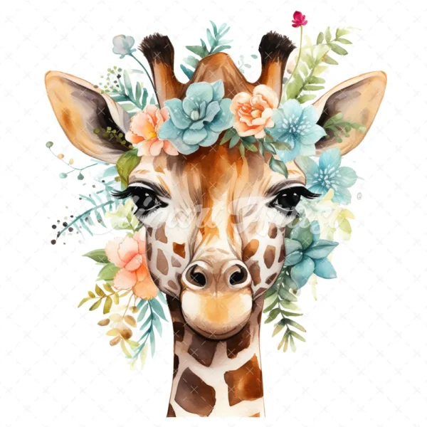 19 High-Quality Floral Giraffe Clipart - Floral giraffe digital watercolor JPG instant download for commercial use - Digital download
