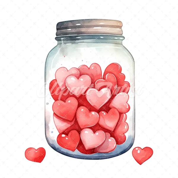 20 High-Quality Jar of Hearts Clipart - Jar of hearts digital watercolor JPG instant download for commercial use - Digital download