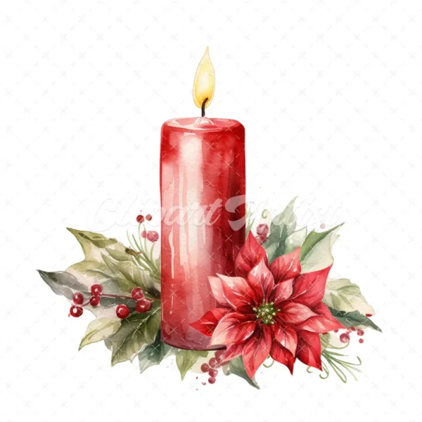 19 High-Quality Christmas Candles Clipart - Christmas candles digital watercolor JPG instant download for commercial use - Digital download