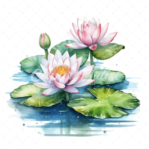 20 High-Quality Water Lily Clipart - Water lily digital watercolor JPG instant download for commercial use - Digital download