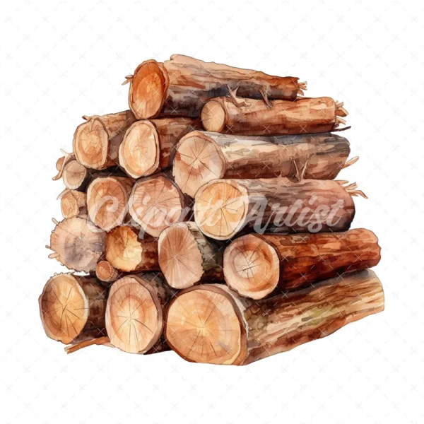 18 High-Quality Chopped Wood Clipart - Chopped wood digital watercolor JPG instant download for commercial use - Digital download