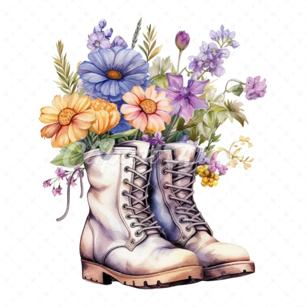 19 High-Quality Floral Boots Clipart - Floral boots digital watercolor JPG instant download for commercial use - Digital download