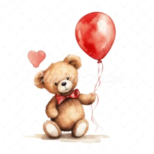 19 High-Quality Teddy Bear Red Balloon Clipart - Teddy bear digital watercolor JPG instant download for commercial use - Digital download