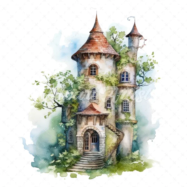 20 High-Quality Fairy Towers Clipart - Fairy towers digital watercolor JPG instant download for commercial use - Digital download