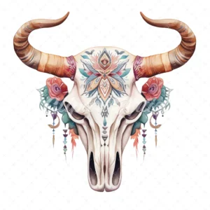 20 High-Quality Cow Skull Clipart - Cow skull digital watercolor JPG instant download for commercial use - Digital download