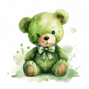 20 High-Quality Green Teddy Bear Clipart - Green teddy bear digital watercolor JPG instant download for commercial use - Digital download