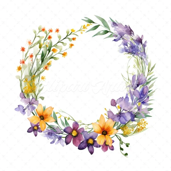 20 High-Quality Wildflowers Wreath Clipart - Wildflower wreath digital watercolor JPG instant download for commercial use - Digital download