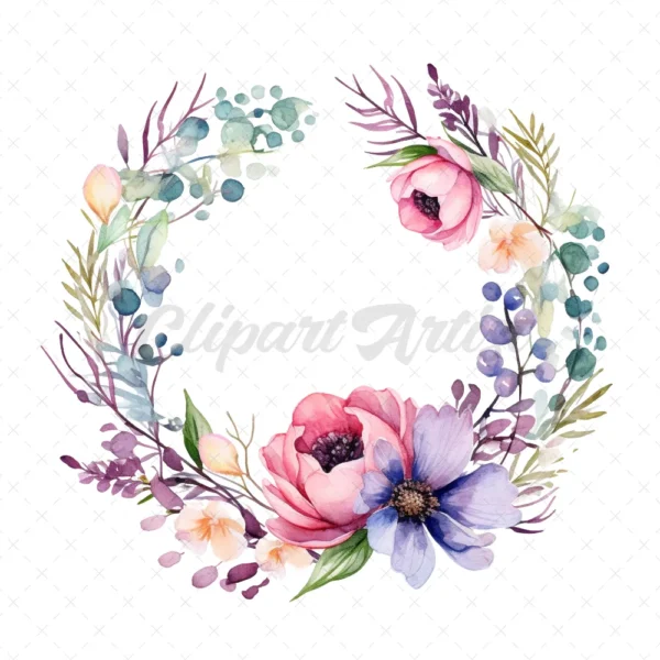 20 High-Quality Floral Wreaths Clipart - Floral Wreath digital watercolor JPG instant download for commercial use - Digital download