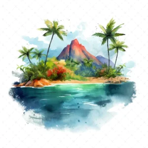 20 High-Quality Tropical Islands Clipart - Tropical islands digital watercolor JPG instant download for commercial use - Digital download