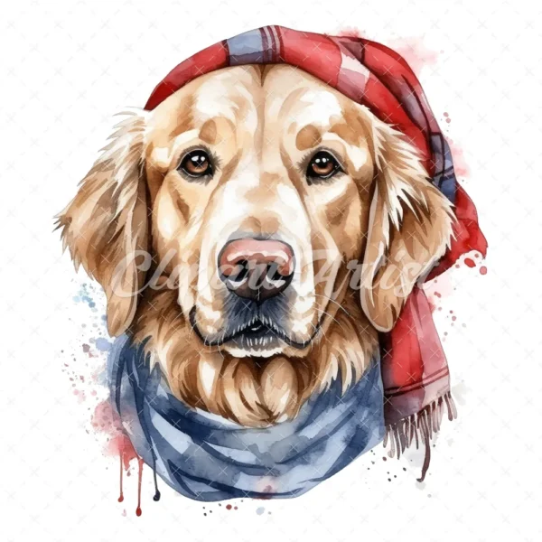 20 High-Quality Golden Retriever with Bandana Clipart - Dogs digital watercolor JPG instant download for commercial use - Digital download