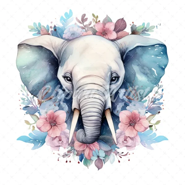 20 High-Quality Floral Cute Elephants Clipart - Cute elephants digital watercolor JPG instant download for commercial use - Digital download