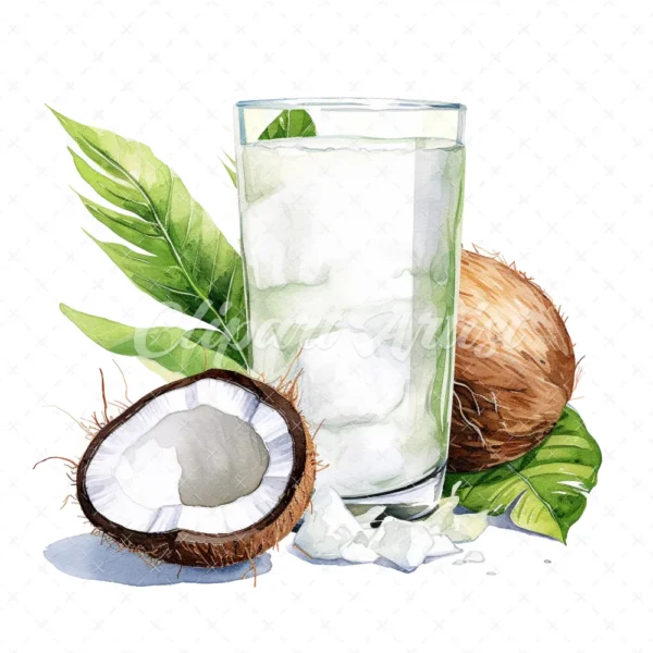 20 High-Quality Coconut Drink Clipart - Coconut drink digital watercolor JPG instant download for commercial use - Digital download