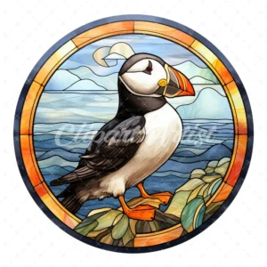20 High-Quality Puffin Stained Glass Clipart - Puffin stained digital watercolor JPG instant download for commercial use - Digital download
