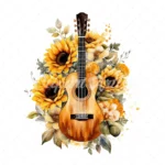 20 High-Quality Sunflowers Guitars Clipart - Sunflowers guitar digital watercolor JPG instant download for commercial use - Digital download