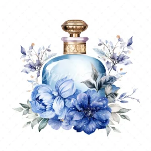 20 High-Quality Blue Floral Perfume Bottle Clipart - Perfume digital watercolor JPG instant download for commercial use - Digital download