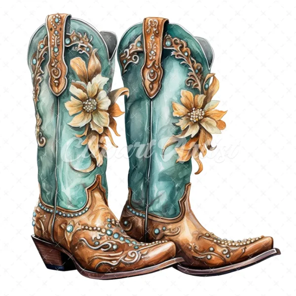 19 High-Quality Ornate Cowboy Boots Clipart - Cowboy boots digital watercolor JPG instant download for commercial use - Digital download