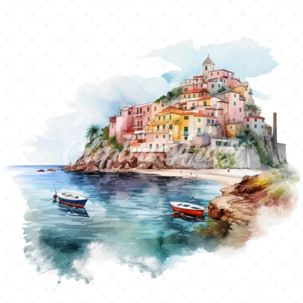 19 High-Quality Italian Seaside Clipart - Italian seaside digital watercolor JPG instant download for commercial use - Digital download