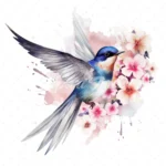 20 High-Quality Floral Swallow Clipart - Floral swallow digital watercolor JPG instant download for commercial use - Digital download