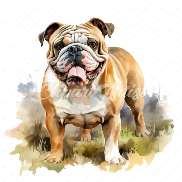 20 High-Quality Bulldog Clipart - Bulldog dog digital watercolor JPG instant download for commercial use - Digital download