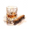 20 High-Quality Cigar Glass of Whisky Clipart -Cigar whisky digital watercolor JPG instant download for commercial use - Digital download