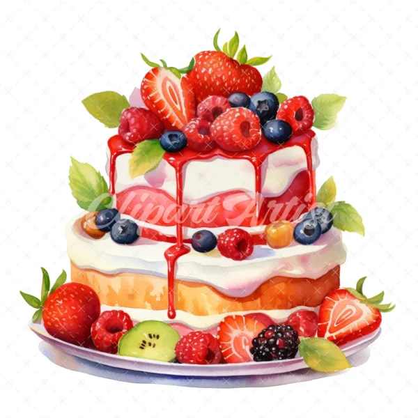 20 High-Quality Birthday Fruit Cake Clipart - Fruit cake digital watercolor JPG instant download for commercial use - Digital download