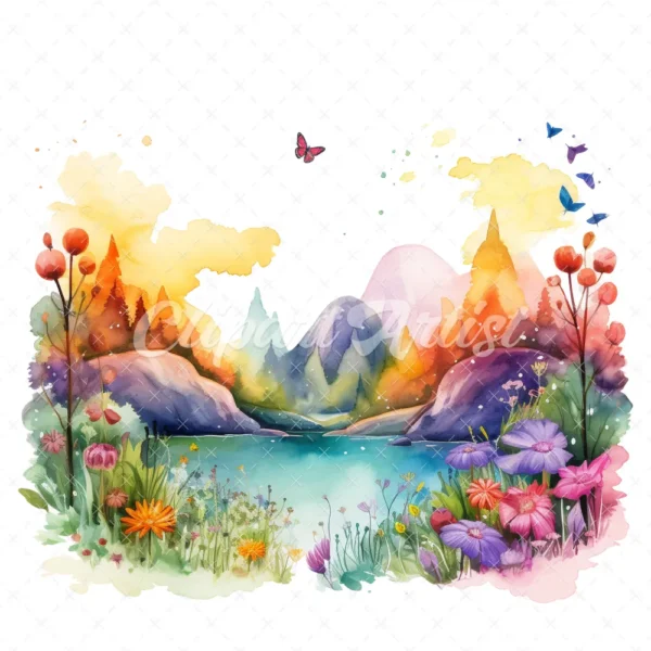 22 High-Quality Rainbow Meadow Clipart - Rainbow meadow digital watercolor JPG instant download for commercial use - Digital download