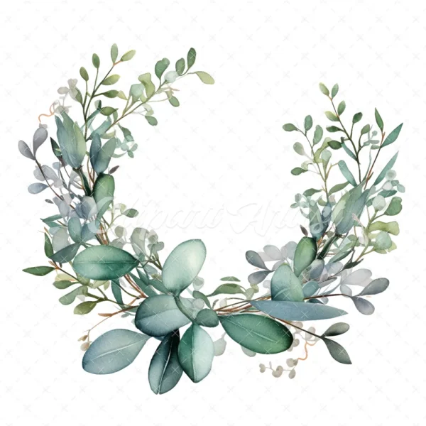20 High-Quality Eucalyptus Wreath Clipart - Eucalyptus wreath digital watercolor JPG instant download for commercial use - Digital download