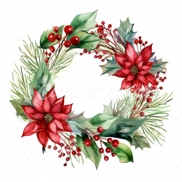 20 High-Quality Christmas Wreath Clipart - Christmas wreath digital watercolor JPG instant download for commercial use - Digital download
