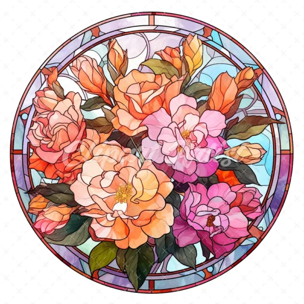 20 High-Quality Flowers Stained Glass Clipart - Bouquet flower digital watercolor JPG instant download for commercial use - Digital download
