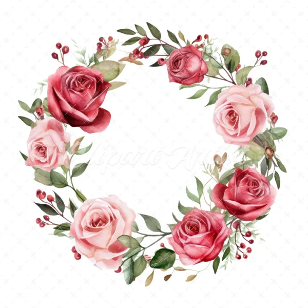 20 High-Quality Roses Wreath Clipart - Roses wreath digital watercolor JPG instant download for commercial use - Digital download