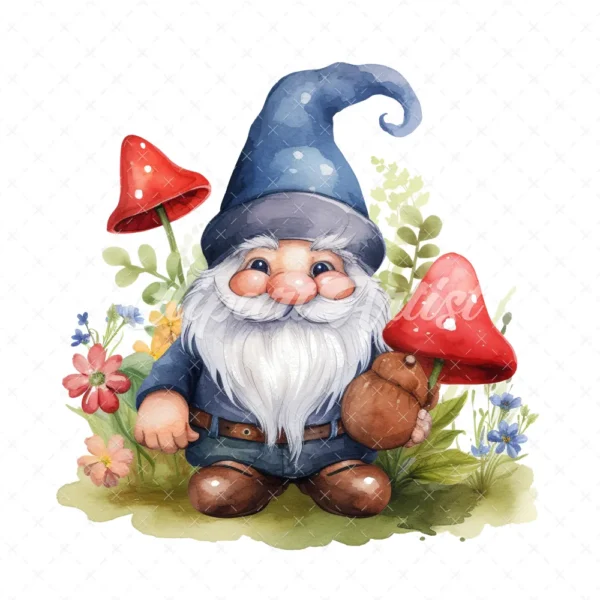 20 High-Quality Happy Cute Gnome Clipart - Happy cute gnome digital watercolor JPG instant download for commercial use - Digital download
