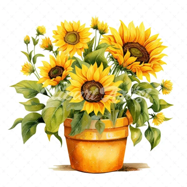 20 High-Quality Sunflower Planters Clipart - Sunflower plant digital watercolor JPG instant download for commercial use - Digital download