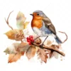 20 High-Quality Robin on Dry Leaf Clipart - Birds digital watercolor JPG instant download for commercial use - Digital download