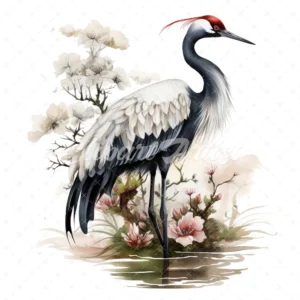 20 High-Quality Japanese Crane Clipart - Japanese crane digital watercolor JPG instant download for commercial use - Digital download