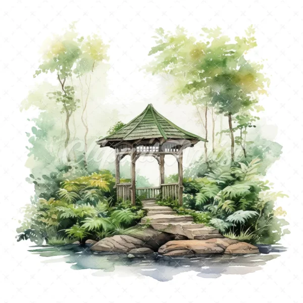 20 High-Quality Forest Shrine Clipart - Forest shrine digital watercolor JPG instant download for commercial use - Digital download