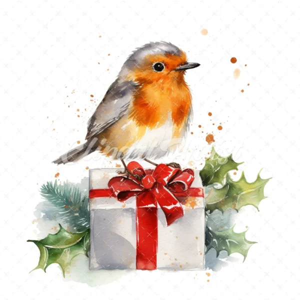 20 High-Quality Robin Bird on Gifts Clipart - Robin bird gifts digital watercolor JPG instant download for commercial use - Digital download