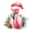 20 High-Quality Flamingo Santa Hat Clipart - Flamingo hat digital watercolor JPG instant download for commercial use - Digital download
