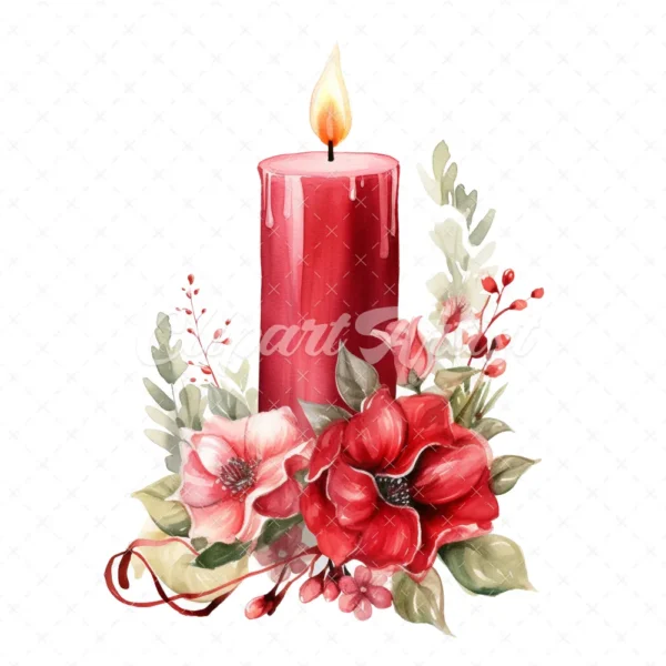 20 High-Quality Red Floral Candles Clipart - Red candle flower digital watercolor JPG instant download for commercial use - Digital download