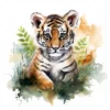 20 High-Quality Forest Tiger Cub Clipart - Forest tiger cub digital watercolor JPG instant download for commercial use - Digital download