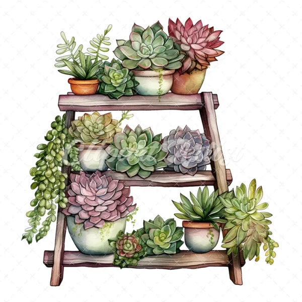 20 High-Quality Succulent Rack Clipart - Succulent rack digital watercolor JPG instant download for commercial use - Digital download