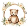 20 High-Quality Bear In Round Frame Rack Clipart - Bear frame digital watercolor JPG instant download for commercial use - Digital download