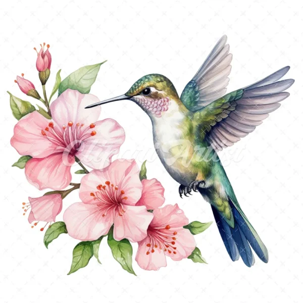 19 High-Quality Floral Hummingbird Clipart - Hummingbird digital watercolor JPG instant download for commercial use - Digital download