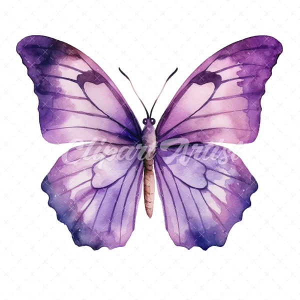 24 High-Quality Purple Butterfly Clipart - Purple butterfly digital watercolor JPG instant download for commercial use - Digital download