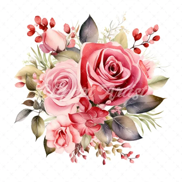 20 High-Quality Rose Bouquet Clipart - Rose bouquet digital watercolor JPG instant download for commercial use - Digital download