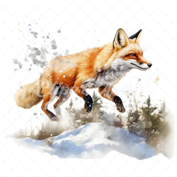 19 High-Quality Pouncing Fox Clipart - Pouncing fox digital watercolor JPG instant download for commercial use - Digital download